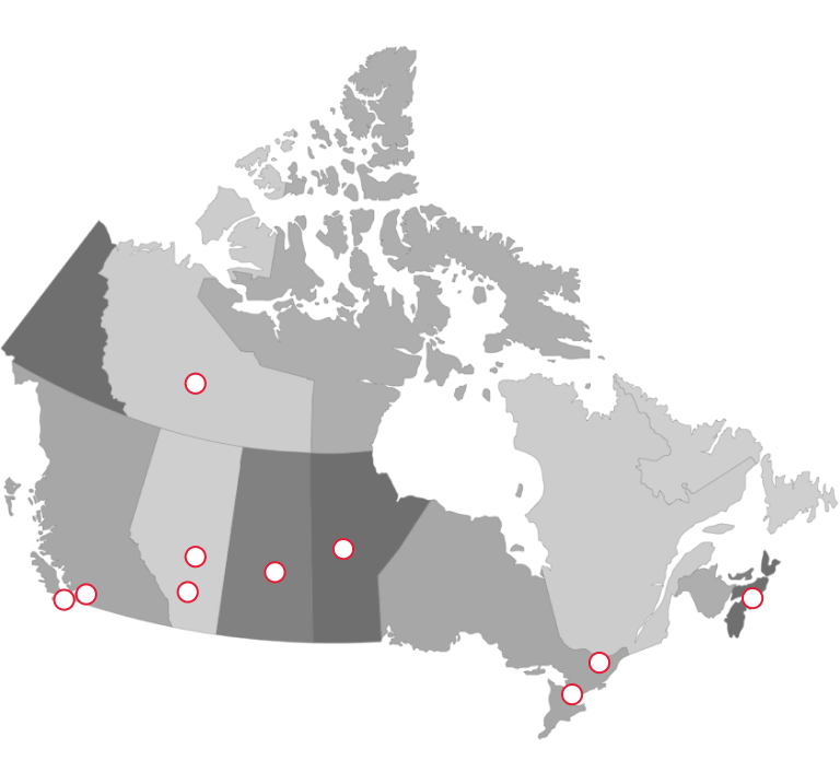 Map of Canada with icons indicating chapter locations